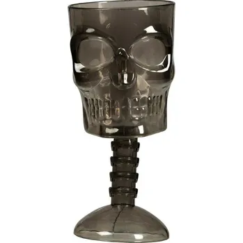 Sklenice POHÁR SKLENICE NA VÍNO LEBKA 18 CM HALLOWEEN DEKORACE