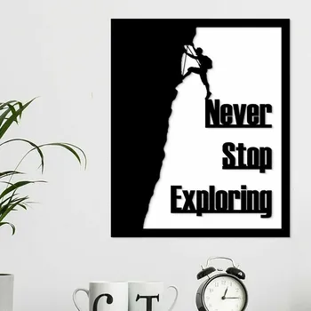 Samolepící dekorace Dřevěný motivační obraz s citátem - Never Stop Exploring | DUBLEZ