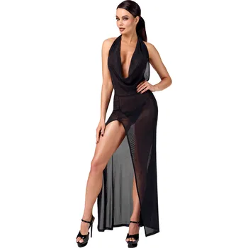 Dámské erotické šaty Noir Handmade F373 Onyx Liquid Long Dress Black Velikost XXXL