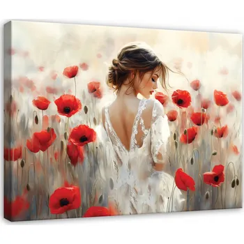 Obraz OBRAZ ŽENA KVĚTY VLČÍ MÁKY ABSTRAKCE DO LOŽNICE OBÝVACÍHO POKOJE NA PLÁTNĚ 40x30