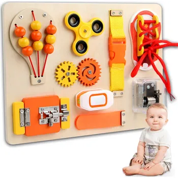 Dřevěná hračka Dřevěná Senzorická Manipulační Tabule Montessori – Hra, Rozvoj, Učení