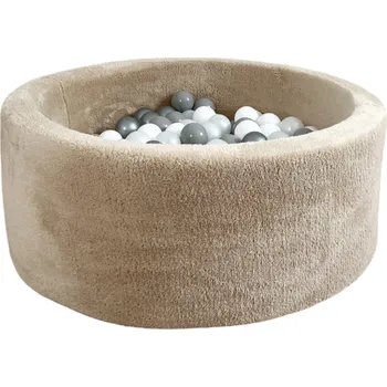 Suchý bazén Světmimi Dětský bazén KULATÝ 90 x 30 cm PLYŠ béžová Poček kuliček: bez míčků