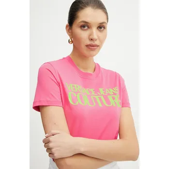 Bavlněné tričko Versace Jeans Couture 78HAHE05.CJ00E růžová 42A, vel. S