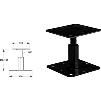 Tesařské kování DOMAX PR šroubovací patka sloupku nastavitelná závitová Kataforéza černé (C) PR 130/130 - 130 x 130 x 100 - 150 x 3 mm (4 ks)