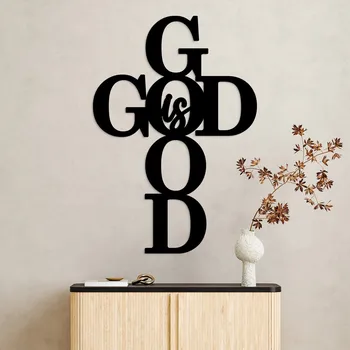 Obraz Moderní dřevěný kříž na stěnu - God is good, Černá | DUBLEZ