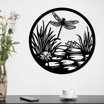 Obraz Dřevěný obraz - Vážka s lekníny | DUBLEZ