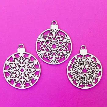 Vánoční dekorace Vánoční koule - Set 3 druhy po 2 ks (6ks), Topolová překližka | DUBLEZ