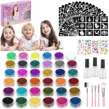 Odstranitelné tetování VELKÁ SADA NA TETOVÁNÍ TŘPYTIVÉ TETOVÁNÍ ŠABLONY 36 barev PRO DĚTI