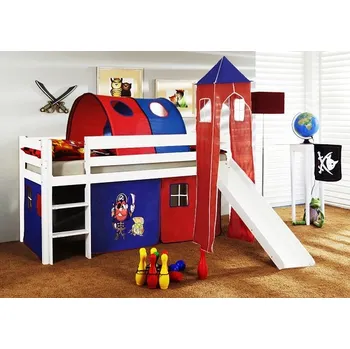 Dětská postel Světmimi Postel se skluzavkou BÍLÁ pirát modro-červený Věžička: NE, Tunel: NE