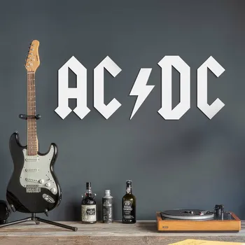 Obraz Dřevěné logo - Nápis na zeď - AC/DC, Bílá | DUBLEZ