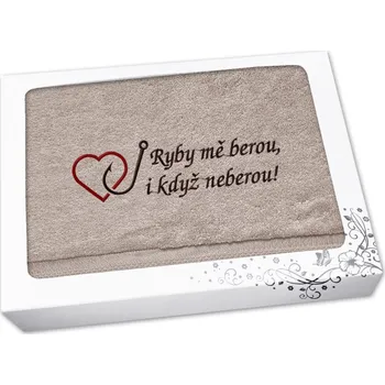 Dárkový potravinový koš Dárkové balení osušky pro rybáře Ryby mě berou... béžová