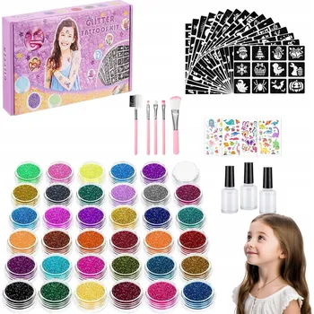 Odstranitelné tetování BROKÁTOVÉ TETOVÁNÍ PRO DĚTI - VELKÁ SADA ŠABLON A BROKÁTŮ + DÁREK PRO DĚTI