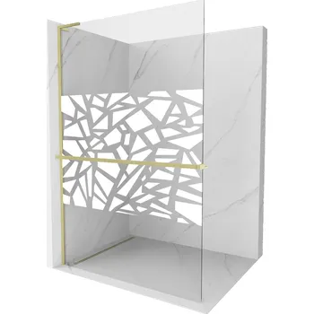 Mexen Kioto+ L sprchová stěna s poličkou Walk-in 100 x 200 cm, bílý vzor, zlatý kartáčovaný - 800-100-123-55-85 Sprchové stěny