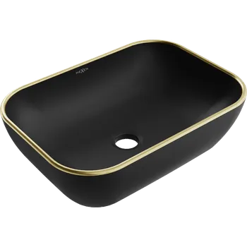 Mexen Rita umyvadlo na desku 45 x 32 cm, černá mat/zlatý okraj - 21084575 Koupelnové umyvadla