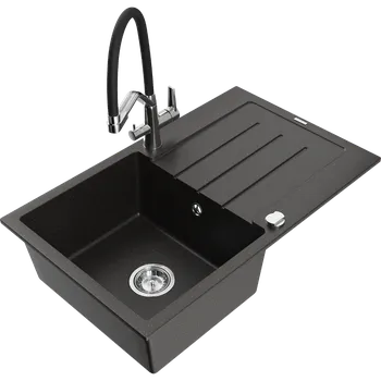 Granitový dřez Mexen Bruno granitový dřez s odkapávačem a kuchyňskou baterií Duo, černý/zlatý metalik - 6513-75-671701-07 Granitové dřezy s baterií