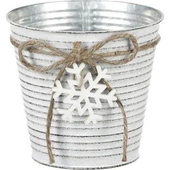 Obal na květináč Kovový obal na květináč s dřevěnou vločkou 13x12 cm