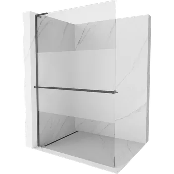 Mexen Kioto+ L sprchová stěna s policí Walk-in 100 x 200 cm, transparentní/matná, kartáčovaná zbraňová šedá - 800-100-123-66-35 Sprchové stěny