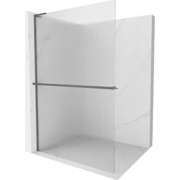 Mexen Kioto+ L sprchová stěna s poličkou Walk-in 90 x 200 cm, proužky, gun metal - 800-090-123-95-09 Sprchové stěny