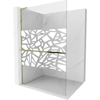 Mexen Kioto+ L sprchová stěna s poličkou Walk-in 70 x 200 cm, bílý vzor, zlatá - 800-070-123-50-85 Sprchové stěny
