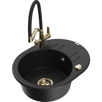 Granitový dřez Mexen Kevin granitový dřez s 1 komorou a kuchyňskou baterií Duo, černý - 6517-77-671701-57-G Granitové dřezy s baterií