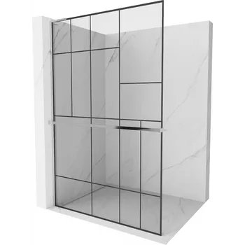 Mexen Kioto+ L sprchová stěna s policí Walk-in 90 x 200 cm, černý vzor, chrom - 800-090-123-01-78 Sprchové stěny