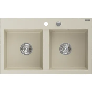 Granitový dřez Mexen Hektor dřez žulový 2-komorový 800 x 480 mm, béžový, sifon chrom - 6521802000-69 Granitové dřezy