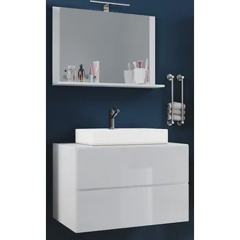 Koupelnový nábytek Vcm 3dílná umyvadlová skříňka Lendas M 80 cm se zrcadlem, bílá