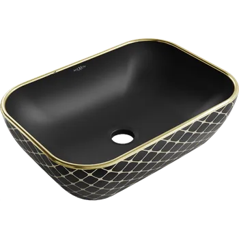 Mexen Rita umyvadlo na desku 45 x 32 cm, černá matná/zlatý vzor mřížka - 21084579 Koupelnové umyvadla