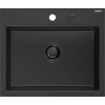Granitový dřez Mexen Oscar granitový jednodřez 580 x 490 mm, černý/stříbrný metalik, černý sifon - 6519581000-73-B Granitové dřezy