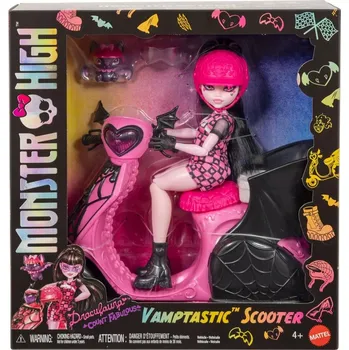Panenka Mattel Monster High Draculaura s vampýrským skútrem a netopýrem