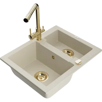 Granitový dřez Mexen Carlos granitový dřez 1,5komorový s kuchyňskou baterií Duero, béžový - 6518-69-671600-50 Granitové dřezy s baterií