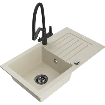 Granitový dřez Mexen Pablo granitový kuchyňský dřez 1-komorový s odkapávačem a kuchyňským kohoutkem Duo, béžový - 6510-69-671701-70-B Granitové dřezy s baterií