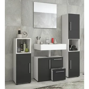 Koupelnový nábytek Vcm Koupelnová sestava Flandu se zrcadlem, černá/bílá