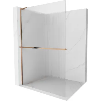 Mexen Kioto+ L sprchová stěna s policí Walk-in 100 x 200 cm, proužky, růžové zlato - 800-100-123-60-09 Sprchové stěny