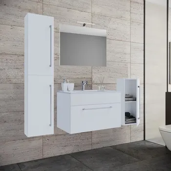 Koupelnový nábytek Vcm 5dílná umyvadlová skříňka Badinos 1 zásuvka 60 cm se zrcadlem, střední a vysokou skříňkou, bílá