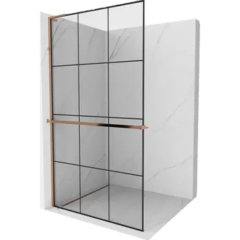 Mexen Kioto+ L sprchová stěna s policí Walk-in 110 x 200 cm, černá mřížka, růžové zlato - 800-110-123-60-77 Sprchové stěny