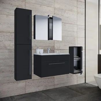 Koupelnový nábytek Vcm 5dílná stojící umyvadlová skříňka Badinos 1 zásuvka 80 cm se zrcadlem, střední a vysokou skříňkou, černá