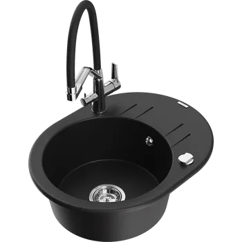 Granitový dřez Mexen Kevin granitový dřez 1-komorový s kuchyňskou baterií Duo, černý - 6517-77-671701-07 Granitové dřezy s baterií