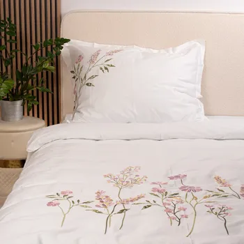 Vyšívané bavlněné povlečení 140x200 set květiny růžové