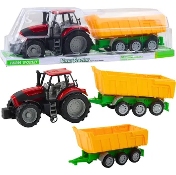 autíčko LEAN Toys Zemědělský traktor se žlutým přívěsem, červený 46 cm
