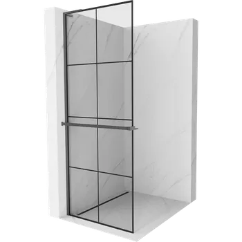 Mexen Kioto+ L sprchová stěna s poličkou Walk-in 80 x 200 cm, černá mřížka, kartáčovaná gun šedá - 800-080-123-66-77 Sprchové stěny