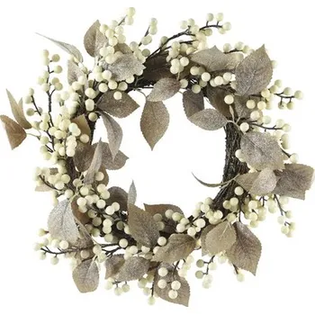 Věnec Věnec s lístky a bobulemi Ø 38 cm krémový