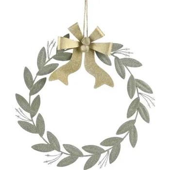 Věnec Věnec s listy závěsný Ø 26 cm zeleno-zlatý