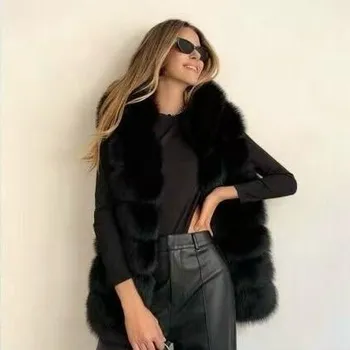 Dámský kabát Stylová kožešinová vesta 9504 barva: červená-bordó