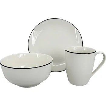 by inspire Snídaňový porcelánový set Milo (hrnek, miska, talíř), černá linka