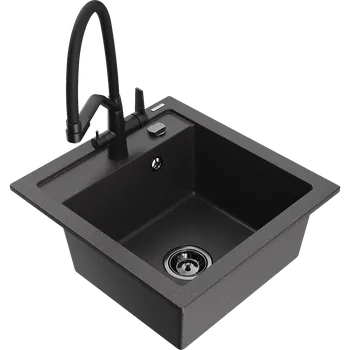 Granitový dřez Mexen Vito granitový dřez s 1 komorou s kuchyňskou baterií Duo, černý s tečkami - 6503-76-671701-70-B Granitové dřezy s baterií