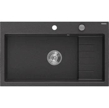 Granitový dřez Mexen Omar žulový dřez 1-komorový 800 x 480 mm, černý tečkovaný, sifon chrom - 6520801005-76 Granitové dřezy