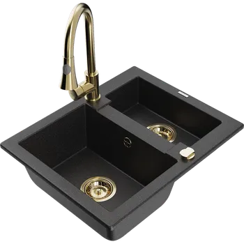 Mexen Carlos žulový dřez 1,5-komorový s kuchyňskou baterií Elia, černý/stříbrný metalík - 6518-73-670101-50 Granitové dřezy s baterií