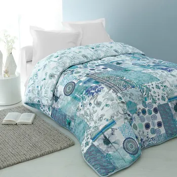 přikrývka Blancheporte Bavlněná přikrývka s potiskem Champetre, 400 g/m2 modrá/zelená 140x200 cm