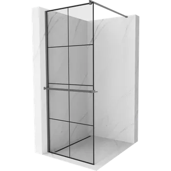 Mexen Kioto+ sprchová stěna s policí Walk-in 70 x 200 cm, černá mřížka, gun metal - 800-070-121-95-77 Sprchové stěny